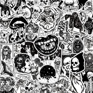 Pack of 50Pcs Black and White Witch Stickers No-Duplicate Waterproof Vinyl Graffiti Sticker for Luggage Skateboard Notebook Water Bottle Car decals Kids Toys