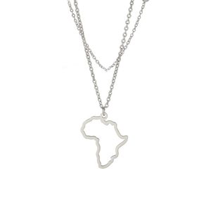 Liten ihålig Sydafrika Karta halsband Rostfritt stål Kontur Afrikansk kontinent Pendant Collar Choker Women Minimalist HomeTown Country Clavicle Jewelry