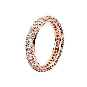 Elegante anello a fascia pavimentata in oro rosa Autentici gioielli da sposa in argento sterling per donne Ragazze con scatola originale per set di anelli di fidanzamento con diamanti Pandora CZ