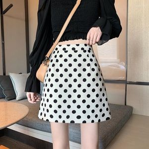 Röcke Frauen Rock 2022 Koreanische Version Der Hohen Taille Dünne Polka-dot A-linie Weibliche Tasche Hüfte Kurz