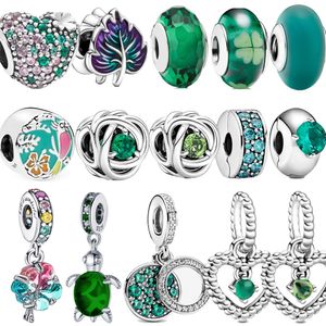 la nuova popolare collezione primaverile clip di gioielli con ciondolo fiore in rilievo di cristallo verde quadrifoglio si adatta al braccialetto Pandora s925 regalo di gioielli in argento