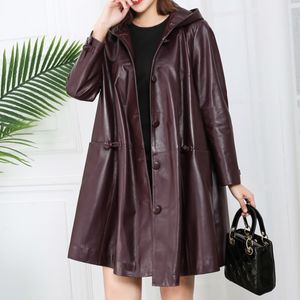 Giacche da donna in ecopelle in pelle da donna con cappuccio in vera pelle di montone da donna primavera autunno giacca a vento cappotto oversize donna Ropa Zjt1988 220928