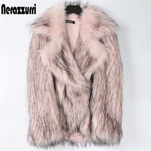 Womens Fur Faux Nerazzurri Inverno rosa oversized faux fur jaqueta mulheres lapela quente grosso solto fofo casaco falso para moda 220926