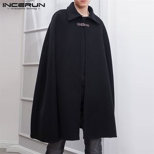 Männer Wollmischungen INCERUN Mode Männer Mantel Mäntel Einfarbig One Button Revers Cape Trench Streetwear Winter Faux Blends Mantel Männer Jacken 220928