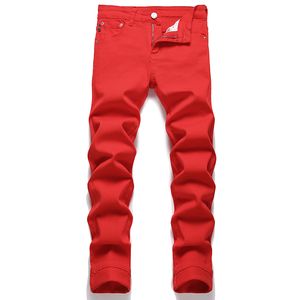 Slim Fit Stretch Red Simple Fashion Men's Jeans Fashion Brand Clothing Summer Autumn Casual Denim Pants Mid-waist Trousers