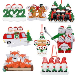 Personlig julfamiljharts Ornament 8 Styles Diy Namn Xmas Tree Decoration Holiday Gifts