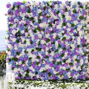 Fiori decorativi Muro di fiori artificiali Decorazione di nozze fai-da-te Pannelli sullo sfondo Seta Rosa Viola Decorazioni romantiche