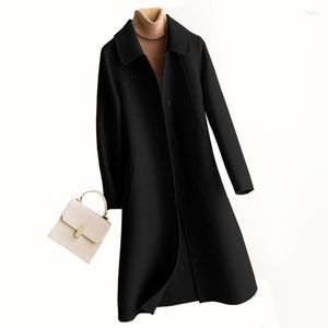 Women's Wool Women's & Blends Winter Casual Cashmere Medium And Long Section Coats Women Fashion Single Breasted Sleeve Solid Color