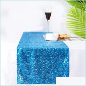 Tappetini Tappetini Glitter Paillettes Runner da tavolo Scintillanti Er Tovaglia in raso per la festa di nozze Banchetto Cucina di casa El Decorazione Drop Consegna Dhpdu