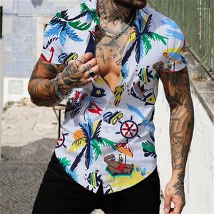 Fritidsskjortor för män 2022 Hawaiiansk herrskjorta 3D-tryckt Tropical Beach Kortärmade Oversized T-shirts Herrkläder Camisa Masculina