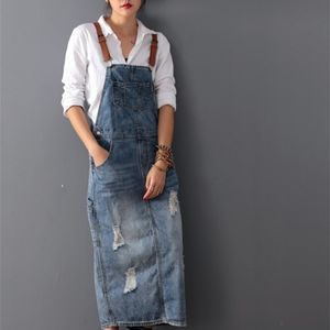 Casual Kleider Frauen Lose Denim Damen Gebleichte Löcher Weibliche Strap Ripped Vintage 220926