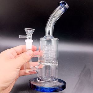 8.5 inch Blue Glass Bong Hookahs Water Recyler Smoking Pipes with Female 14mm Joint Perc Oil Dab Rigs