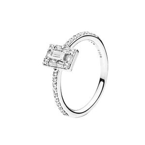 CZ diamond Sparkling Square Halo Rings 925 Sterling Silver Wedding Jewelry For Women Girls with Original Box for Pandora Rose Gold engagement Ring Set