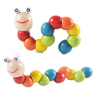 漫画の子供教育木製の毛虫のおもちゃの赤ちゃんの子供の指カラフルな柔軟なトレーニング科学科学worm玩具