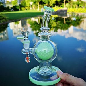In Stock7 Inch Ball Style Glass Bongs Hookahs Colorful Pipes Green Purple Bong Showerhead Perc Glass Water Pipe 14mm Joint Oil Rigs With Bowl