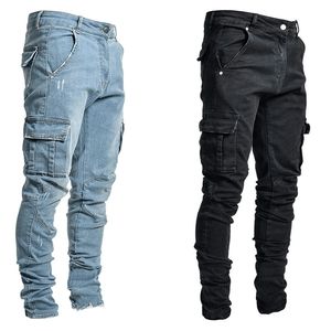 Men's Jeans Pants Casual Cotton Denim Trousers Multi Pocket Cargo Fashion Pencil Side Pockets 220927