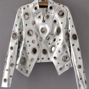 Women's Leather Faux Lautaro Runway Cut Out Short Jacket Golden Rivet Cool Stylish Designer Clothes Women European American Fashion 220928