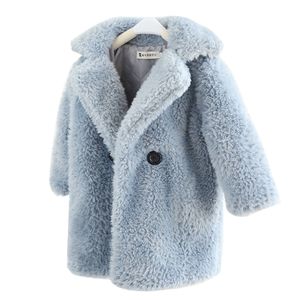 Jackets 2-12 Years Children Faux Fur Coat Baby turndown collar Thicken Warm Jacket Girls Long Overcoat Winter Kids girls Casual Outwear 220928