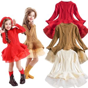 Girl's Dresses Girls Winter Dress Knitted Long Sleeves Kids For Year Red Clothes Christmas Party Children Princess Costume 220927