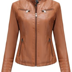 Giacca da donna in pelle finta da donna Autunno Inverno Manica lunga Plus Size Moda Donna Solid Zipper Cappotto da motociclista Capispalla casual femminile 220928