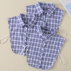 Laço com laços xadrez xadrez falsamente para mulheres camisa removível lapela falsa blusa destacável Top Nep Kraagie