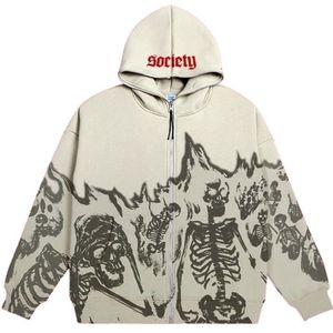 Herenjacks mannen anime schedel hoodies vrouwen vintage gotische rits omhoog lange mouw streetwear losse jassen harajuku letter print capuchon sweatshirts 220928