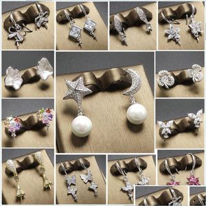Smyckesinställningar 18 Styles Pearl örhängen Inställningar Zircon Solid 925 Sier Stud Earring for Women Fashion Ring montering Blank Diy Jewel Dhjtd