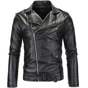 Men's Leather Faux Spring Fashion Motorcycle Jacket Slim Fit Oblique Zipper PU Autumn s Coats Black White 220927