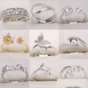 Impostazioni dei gioielli Impostazioni dell'anello di perle fai da te Anelli in argento sterling 925 per le donne 12 stili Misura regolabile Regalo di Natale Goccia all'ingrosso Dhwdf