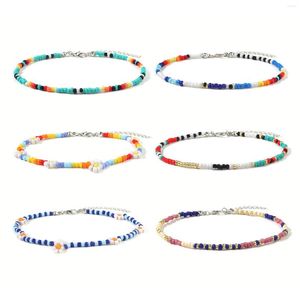 Anklets Handmade Flower Daisy Bead Anklet Bracelet Adjusted For Women Bohemian Colorful Seed Elastic Stretch Ankle Jewelry Gift