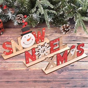 クリスマスデコレーション1 PCSクリエイティブカートゥーン雪だるまサンタクロース木製文字デスクトップ飾り年度装飾2022クリスマスホームデコレーション