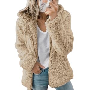 Women's Fur Faux Elegant Teddy Bear Hoodie Women Coat Autumn Winter Warm Soft Hooded Fleece Jacket Female Plush Overcoat Thick Outerwear 220927