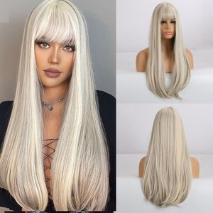 Long Straight Synthetic Wigs Women Silky Hair Bangs Party Cosplay Heat Resistant wig
