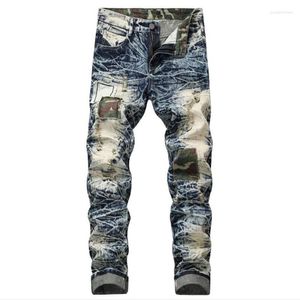 Jeans Europeu Estilo Americano Mens Moda Masculina Calças Jeans Buraco Slim Reto Zipper Fashion Designer