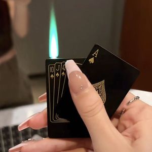 Kreatywny Jet Torch zielony płomień zapalniczka do pokera metalowa wiatroodporna karta do gry powieść zapalniczka zabawna zabawka akcesoria do palenia prezent
