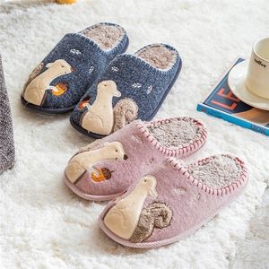 Pantofole Luxury Winter House Cartoon Women Fur Quality Warm Plush Lovers Cotton Shoes Cute Bedroom Squirrel Ladies Fluffy Slides 220926