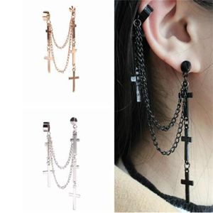 Ear Cuff Retro Black Cross Earrings Personlighet Damer Hip Hop Multi-Layer Tassel örhängen smycken