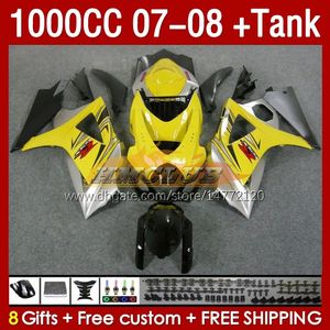 Kit & Tank Fairings For SUZUKI GSXR1000CC GSXR 1000 CC 1000CC 07-08 Bodywork 158No.131 GSXR-1000 GSXR1000 K7 07 08 Body GSX R1000 GSX-R1000 2007 2008 Fairing glossy yellow