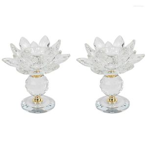 Candle Holders 2X Glass Block Lotus Flower Metal Feng Shui Home Decor Big Tealight Stand Holder White