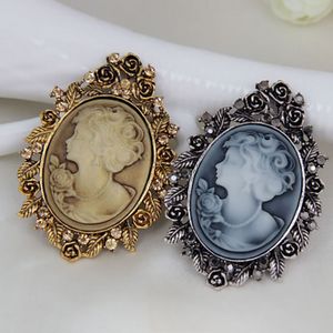 Fotoram Lady Head Portrait Brosch Pin Fashion Business Suit Topps Corsage Rhinestone Brosches Fashion Jewelry