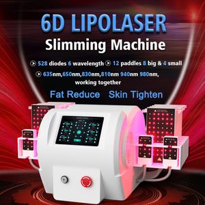 6D Laserlipo Slimming Tool Beauty Machine Fat Reduction Skin Tightening Non Invasive Treatment 635nm 650nm 810nm 830nm 940nm 980nm Working Together