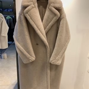 Futro dla kobiet Faux Menina Bonita Reail Long Płaszcz Kurtka Zimowa Kobiet 100% wool tkana tkanina gruba ciepła luźna odzież wierzchnia nadmierna odzież uliczna Teddy 220928