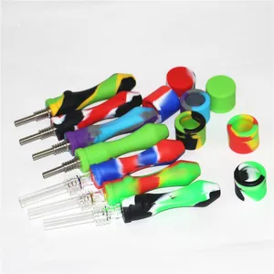 smoking Silicone Nectar Mini Water Pipes with 10mm Titanium Tips Quartz Nails Concentrate Dab Rig Straw Bong ash catcher