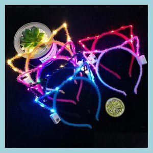 Stirnbänder Neue stilvolle LED-Katzenohren Stirnband für Frauen Mädchen Furry Devil Head Hoop Feine Haarschmuck Zubehör Kopfbedeckung Sexy Drop Dhjug