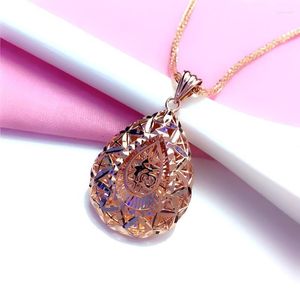 Kedjor 585 Purple Gold Geometric Water Drop Blessing Word Neckalce för Woman14K Rose Light Luxury Chinese Style Art Jewelry