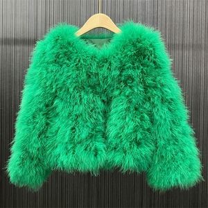 Kadın kürk sahte gerçek doğal devekuşu ceket sonbahar kış moda patchwork ceket bayan sıcak yumuşak gündelik kısa palto 220928