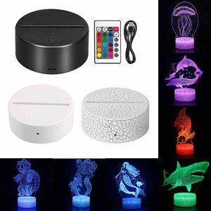 LED LUZES BASE NOITE SHARK DOLPHIN MERMAID 3D Lâmpada de decoração de luz 16 cores com cabo USB remoto