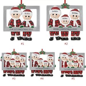 Resina r￡pida Decora￧￵es de natal de natal Fam￭lia de Natal Red Plaid Paping Claus Pingente DIY Nome Photo Photge Arrenda de Natal Presentes Rre14565