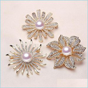 Smyckesinställningar Flower Pearl Brosch Inställningar Rhinestone för kvinnor smycken mode tillbehör 9 stilar diy stift jul droppe Deliv Dhgth