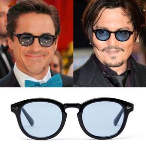 Klassiska Johnny Depp Runda Solglasögon Dam Retro Rice Nail Små ovala solglasögon Män TONY Blå Solglasögon Ocean Lens UV400 0928